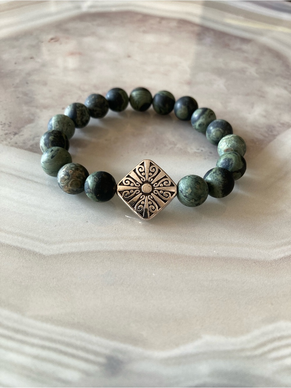 ✨Frosted Kambaba Jasper Beaded Bracelet with Sterling Silver Plated Accent